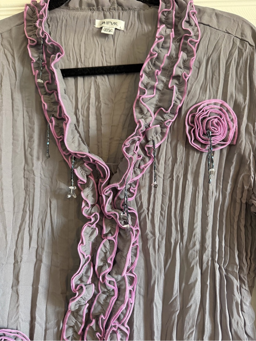 Jaipur Sheer Rosette Beaded Fairy Button Up Long Sleeve - Picture 2 of 2